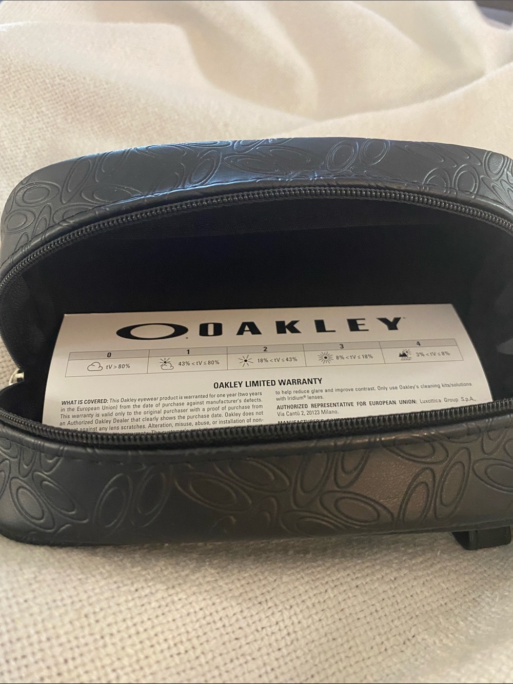 Oakley Black Embossed Zip Sunglass Case with Warranty Card Inside